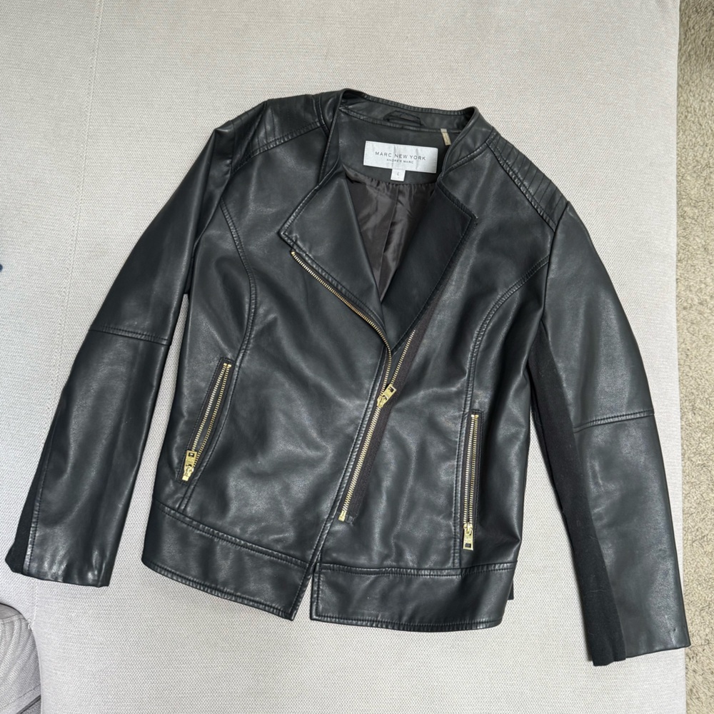 Marc New York Black Leather Jacket Gold Detail
